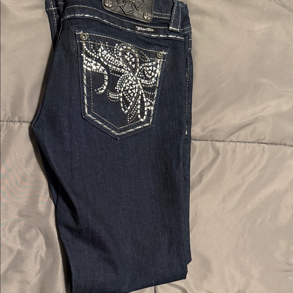 Miss Me Dark Blue Jeans with Silver Embellishments